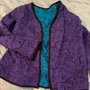 Purple reversible Quilted Jacket with teal green Lining.  Size Large